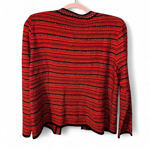Ming Wang red black knit cardigan jacket size Large - Picture 2 of 3